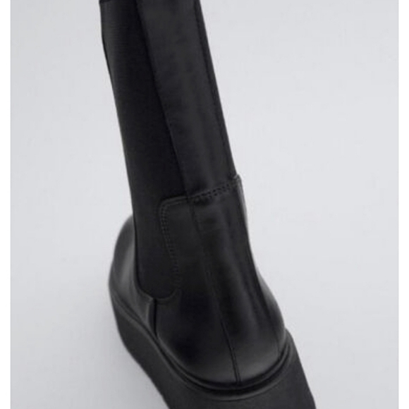 ZARA WOMEN'S FLAT LEATHER PLATFORM ANKLE BOOTS Black Genuine Leather US 9 NWT - Picture 9 of 15